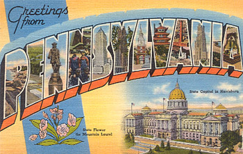 Featured is a Pennsylvania big-letter postcard image from the 1940s obtained from the Teich Archives (private collection).